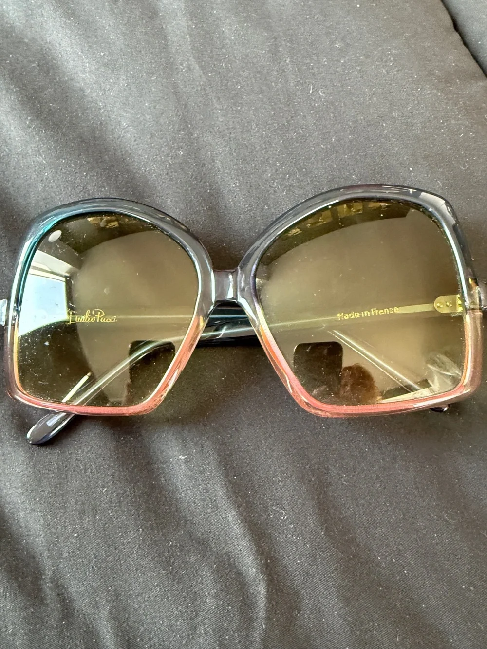 Vintage RARE 1970 Emilio Pucci Solera Sunglasses, Teal and Salmon Pink